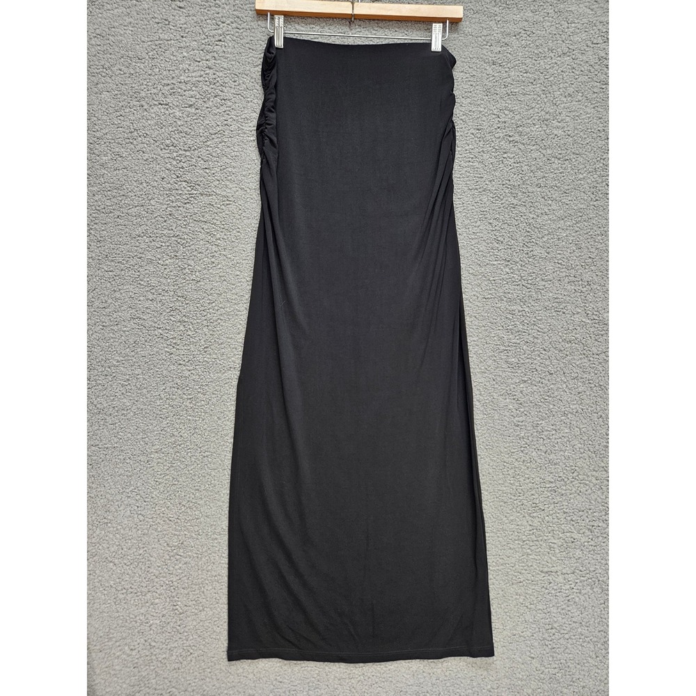 Velvet by Graham & Spencer Strapless Midi Dress M Black Ruched Side Slit Tube